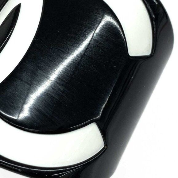 CHANEL CC Logo Vintage Bracelet Cuff Bangle Black White Wide