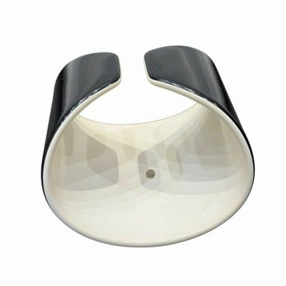 CHANEL CC Logo Vintage Bracelet Cuff Bangle Black White Wide