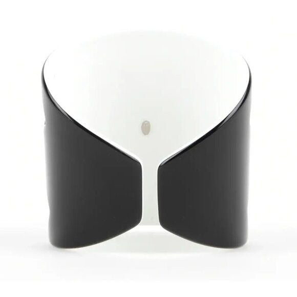 CHANEL CC Logo Vintage Bracelet Cuff Bangle Black White Wide
