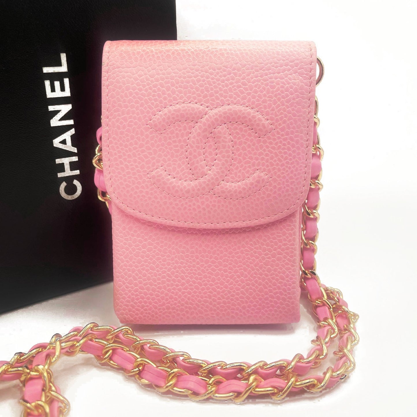 CHANEL Vintage Mini Flap Caviar Leather Pouch Cigarette Case Crossbody