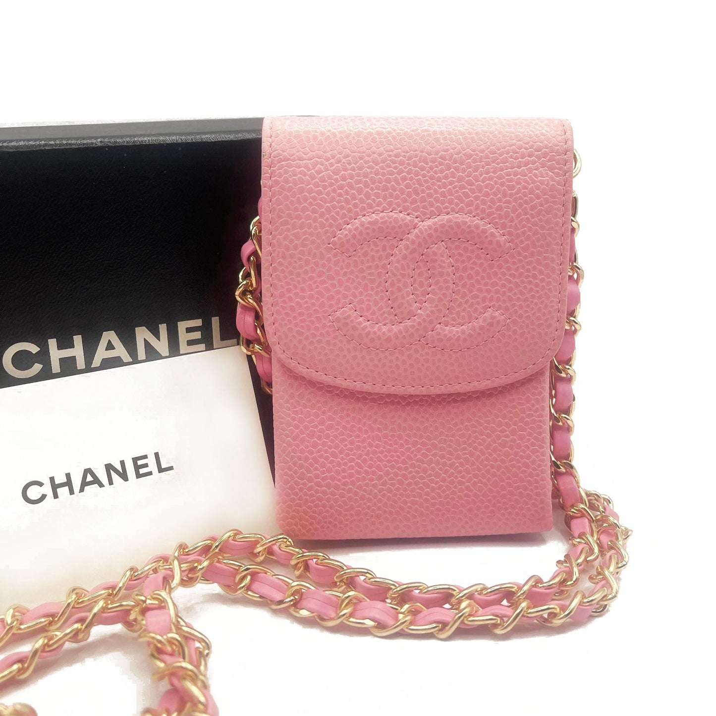 CHANEL Vintage Mini Flap Caviar Leather Pouch Cigarette Case Crossbody
