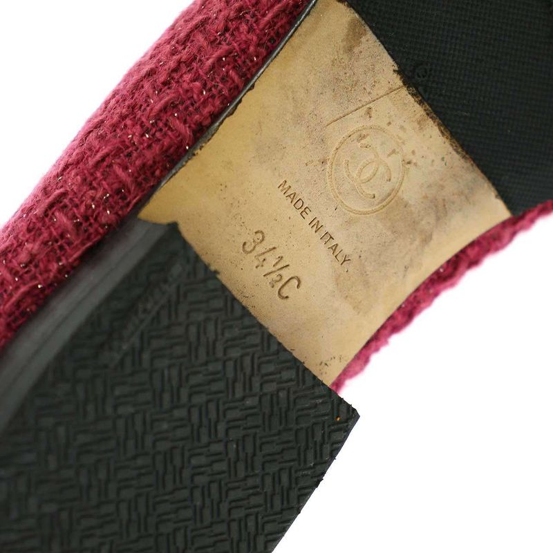 Chanel Ballerina Coco Mark Tweed Flat Shoes Pink 34 1 2