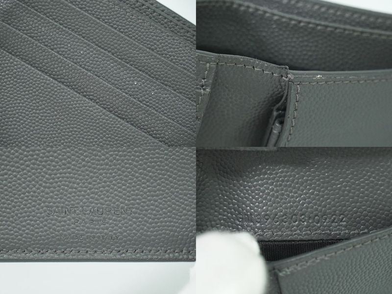 Authentic Saint Laurent Leather Fold Wallet Compact Wallet Gray 396303 Wallet