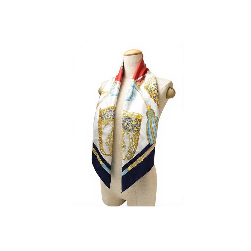 Hermes Carre 90 les Muserolles Nose Leather 100% Navy White Scarf — view 8