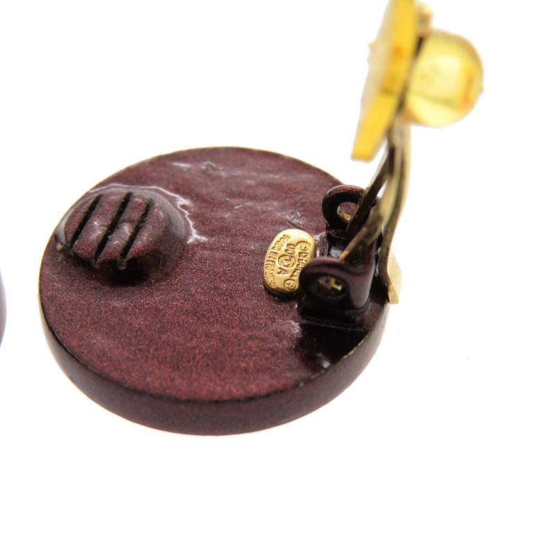 Chanel Coco Mark Coco Button 00A Leather Metal Pink Earrings Accessories 1638