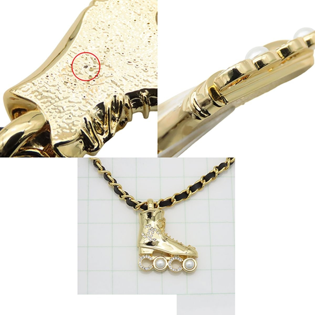 Chanel Pendant Gold Metal Costume Pearl Rhinestone Leather CC Logo Roller — view 8