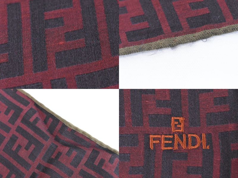 Authentic Fendi Zucca Scarf Shawl Bandana Estimated Silk Bordeaux Black Zucca