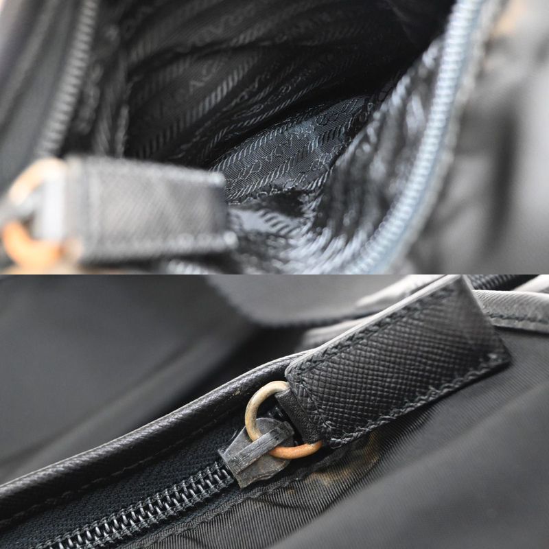Prada Shoulder Bag Tessuto Nylon Leather Black Silver 87ka852