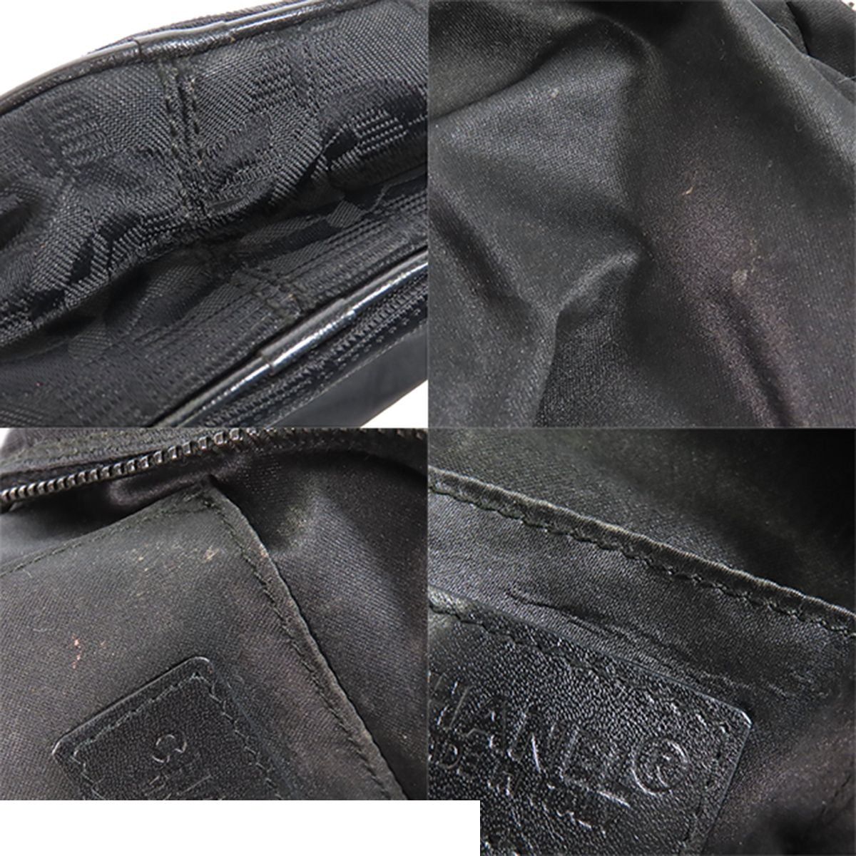 Chanel New Travel Line Pouch Black Nylon Leather Round Case — view 8