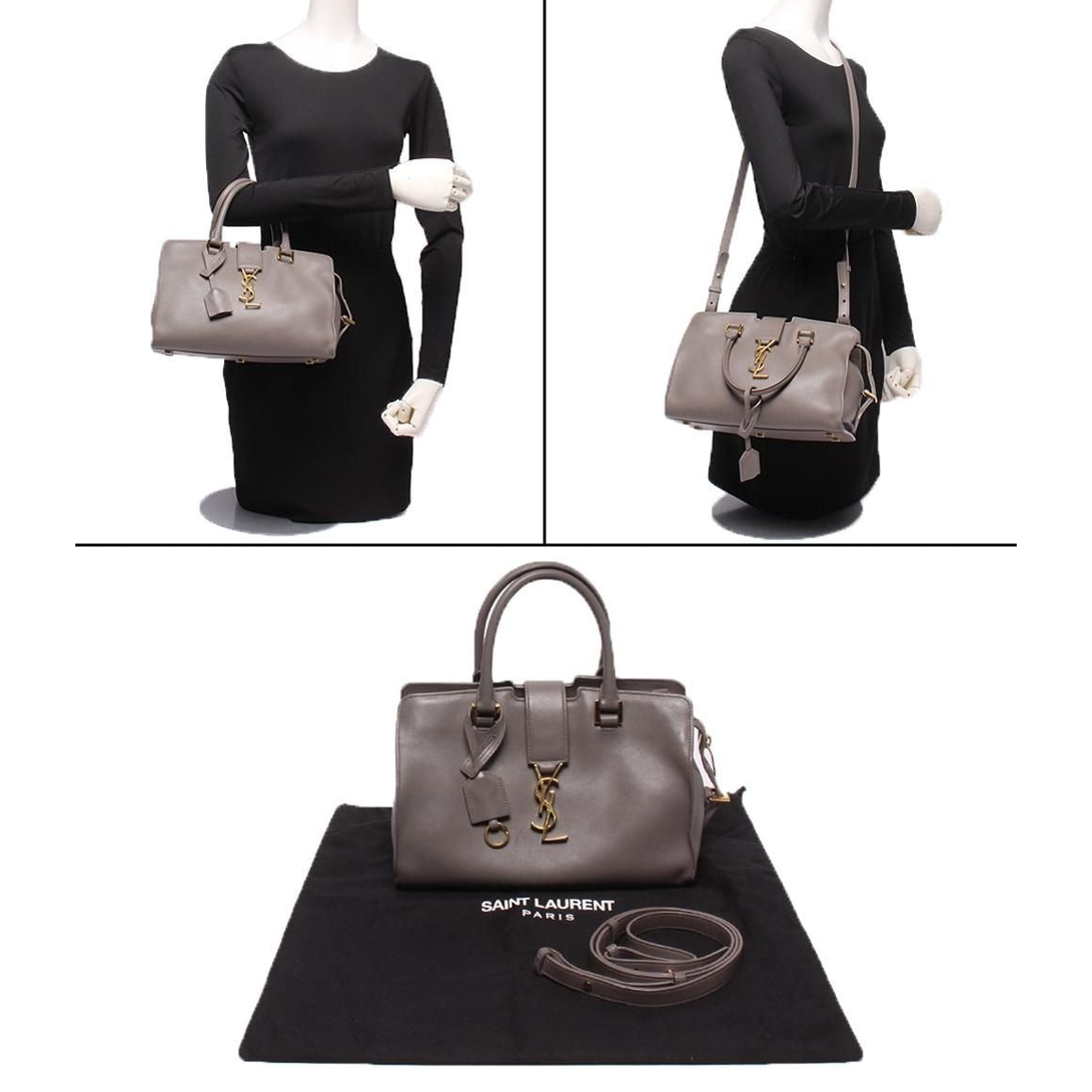 Saint Laurent Paris 2-Way Shoulder Bag Crossbody Baby Cabas Gray Size Details — view 10