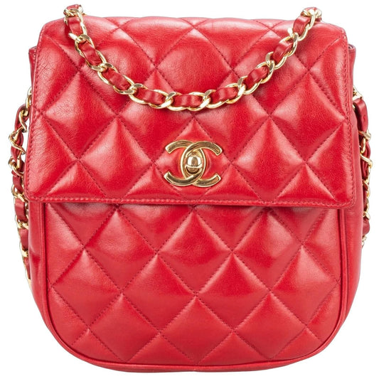 CHANEL 24K Mini Flap Bag CC Classic Vintage Lambskin Chain Purse Red