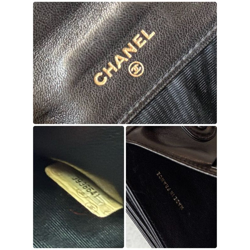 Chanel Coco W Hook Bifold Wallet Lamb Leather Black Compact — view 11