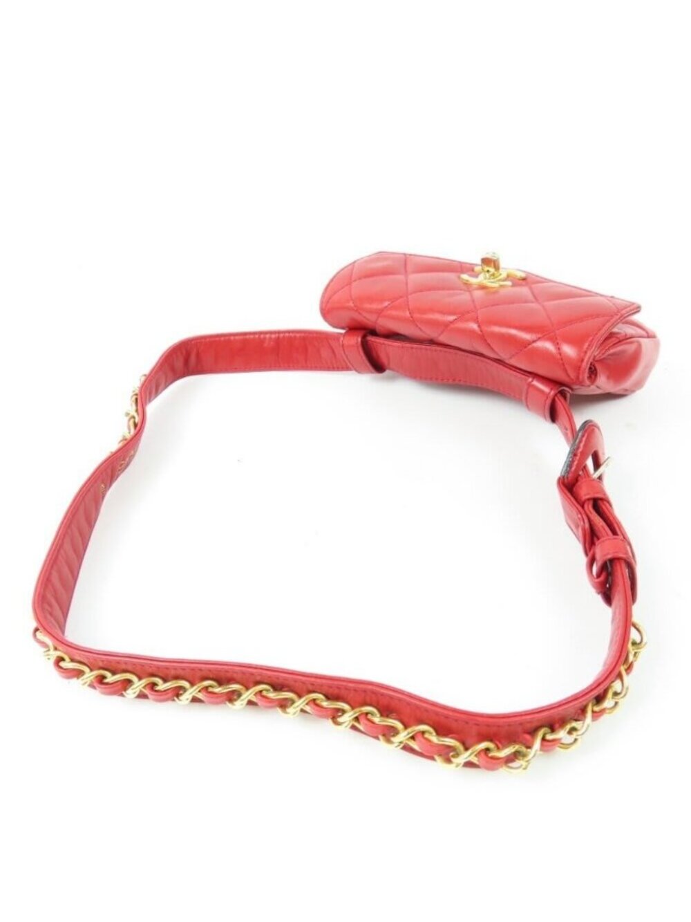 Chanel Chanel CC Vintage Quilted Lambskin Waist Pouch Bum Bag Leather Red
