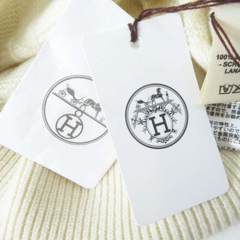 Hermes 23AW 3h2617d4 Virgin Wool H Motif Crewneck Long Sleeve Knit Ivory 36
