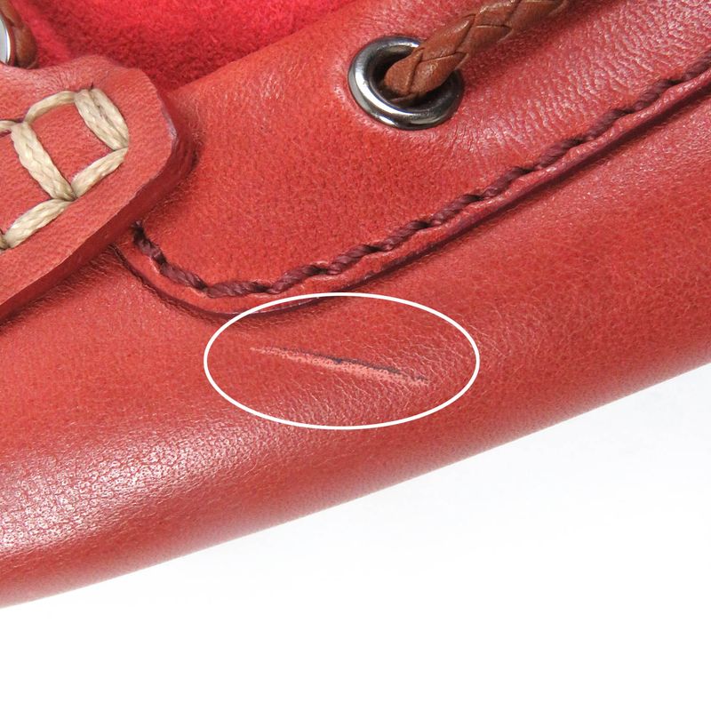 Louis Vuitton LV Logo Hardware Suede Leather Loafers Driving Shoes Red 6.5 Made