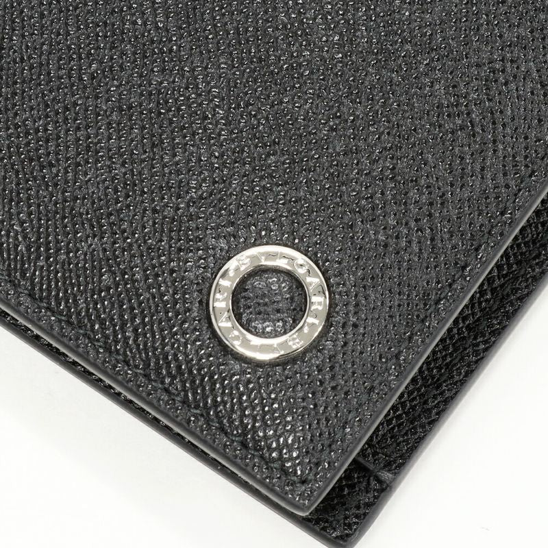 Bulgari Man Compact Wallet With Coin Purse Calf Leather Black 294730