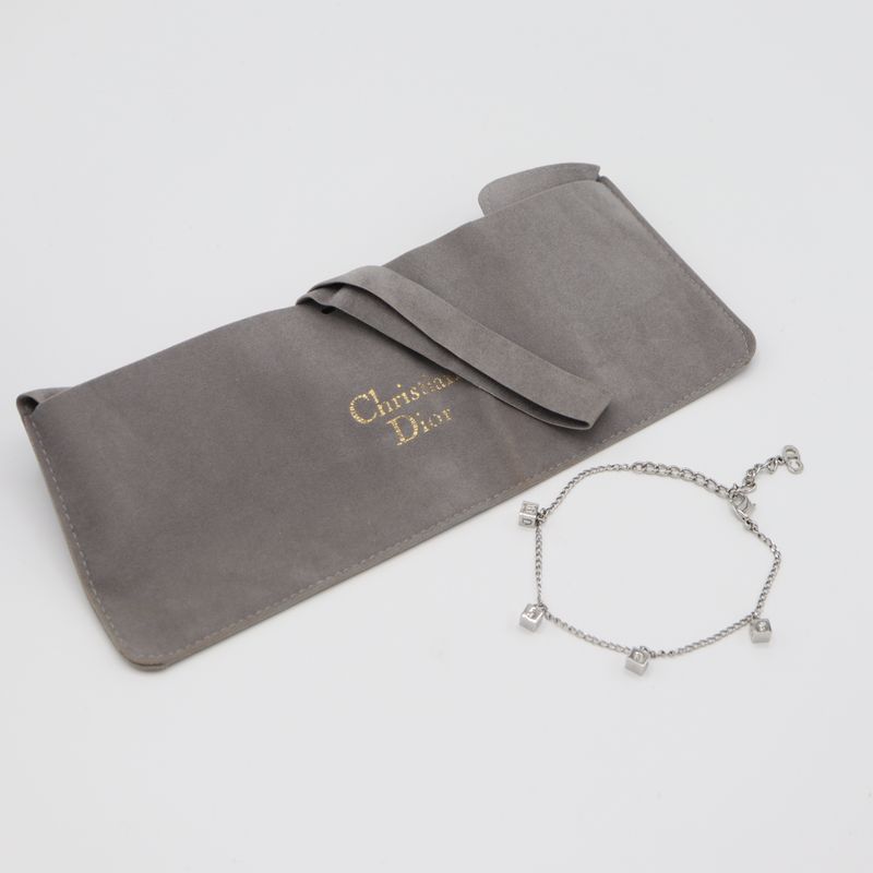 Christian DIOR Bracelet Cube 4charm Approx 5.9g Silver Color Accessories Bag