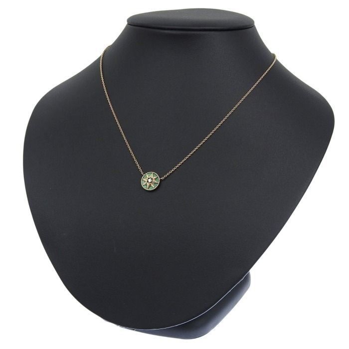 Christian DIOR Rose De Vents Medallion Diamond Malachite Necklace 18K Yellow