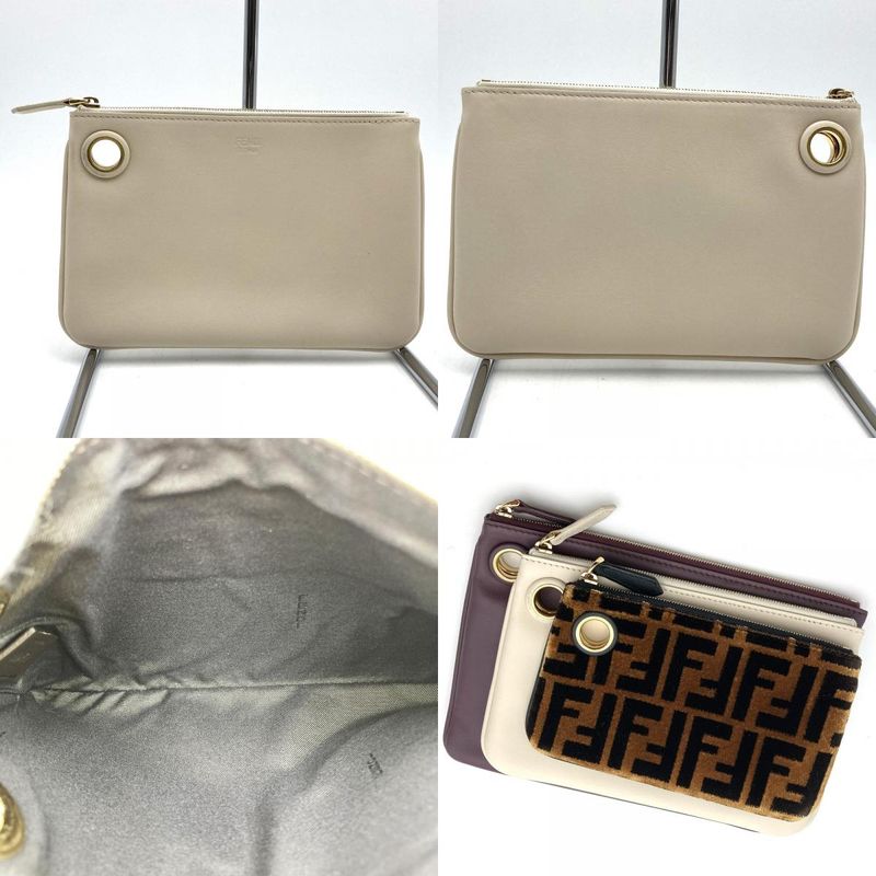 Fendi Triplet 8bs001ao6t Triplet Pouch Clutch Bag Zucca Brown/white/bordeaux