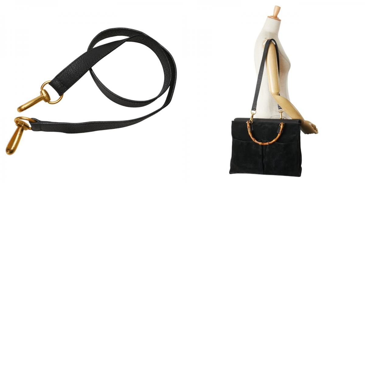 Gucci Bamboo Tote Shoulder Bag 2WAY 002285503220 Black Suede Leather Ladies