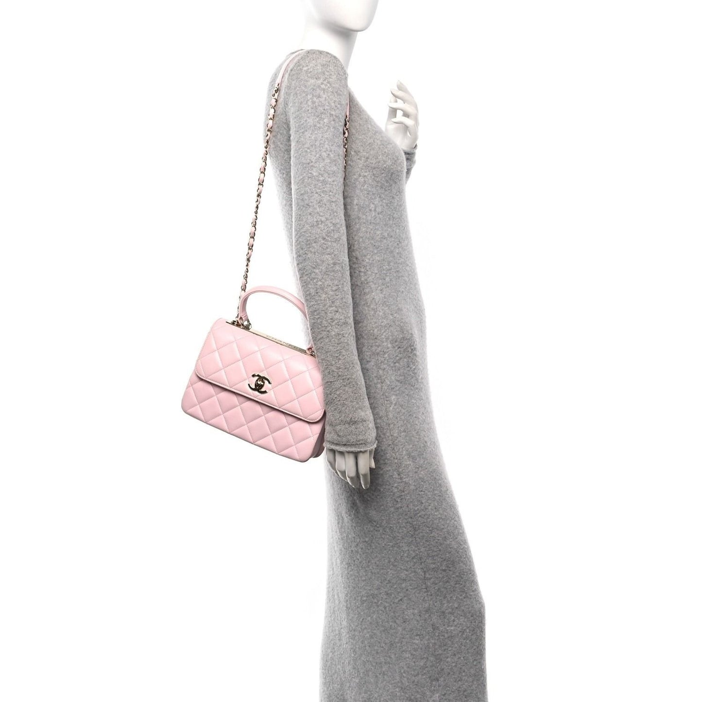 CHANEL Trendy Lambskin Quilted Small CC Dual Handle Flap Bag Pink Tote