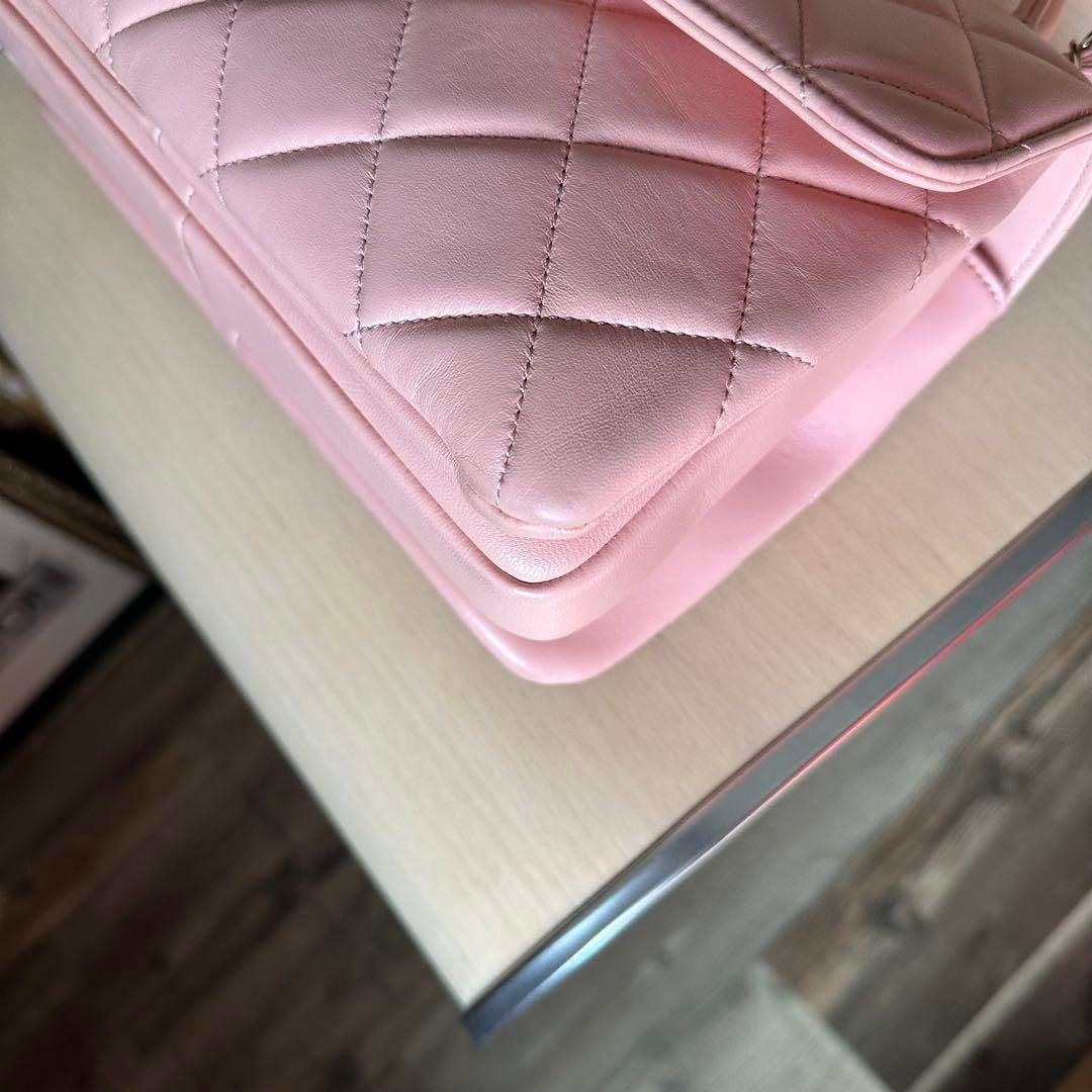 CHANEL Trendy Lambskin Quilted Small CC Dual Handle Flap Bag Pink Tote
