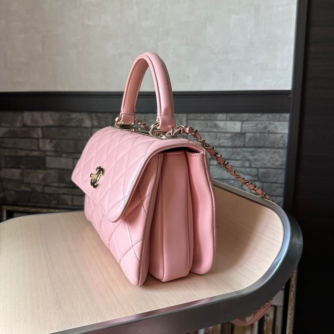 CHANEL Trendy Lambskin Quilted Small CC Dual Handle Flap Bag Pink Tote