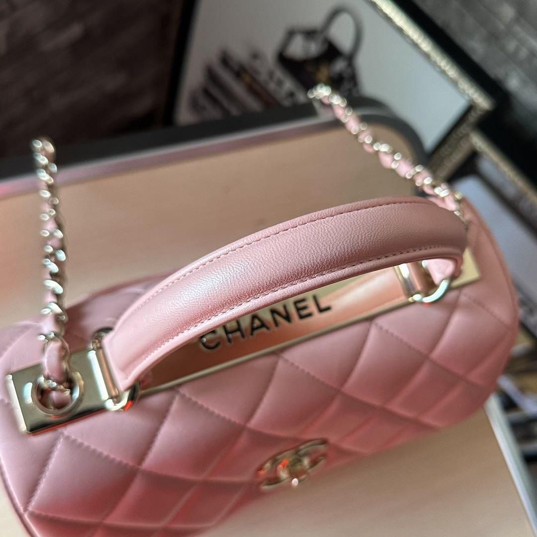 CHANEL Trendy Lambskin Quilted Small CC Dual Handle Flap Bag Pink Tote