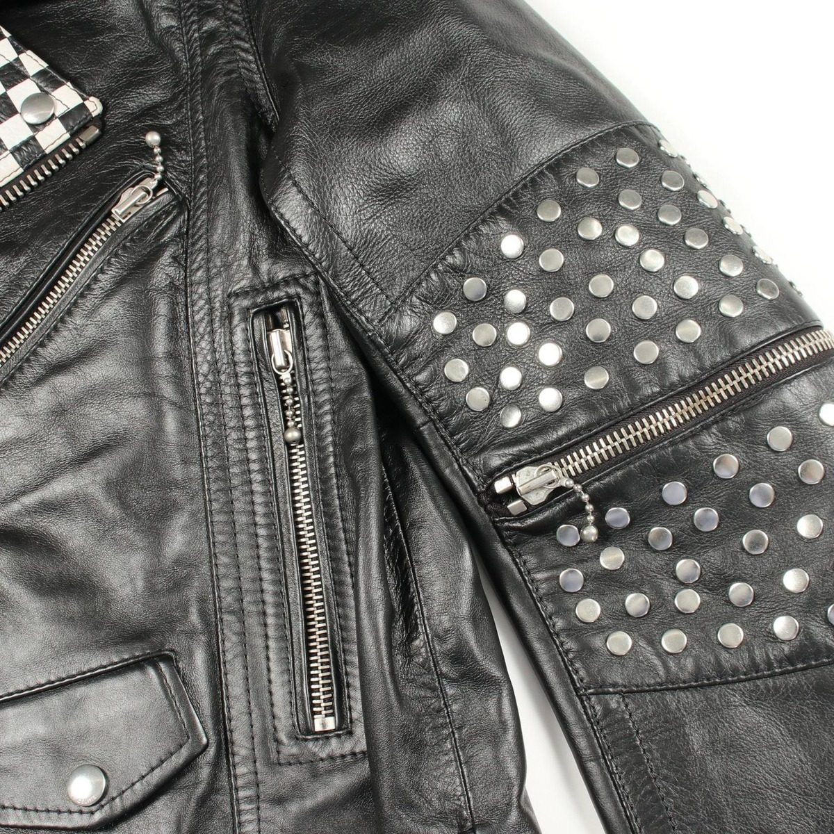 Celine Riders Jacket Block Check Studs Black Leather — view 10