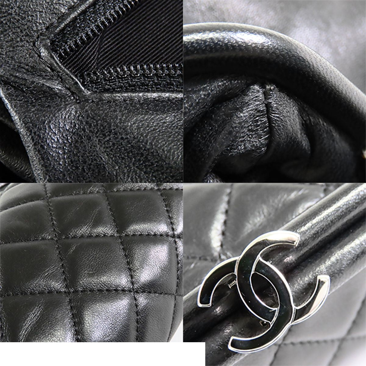 Chanel Kiss Lock Clutch Black Silver Lambskin Quilted Stitch — view 8