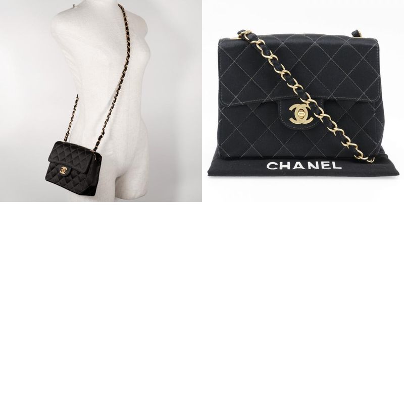 Chanel Mini Chain Shoulder Matelasse Satin Black Ladies Shoulder Bag