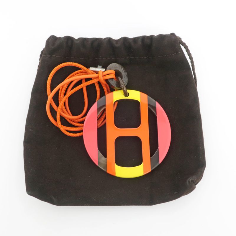 Hermes Necklace H Equipe Buffalo Horn Multicolor Pink Pendant Accessory