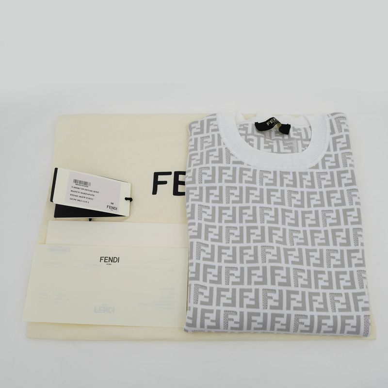 Fendi Zucca Pattern Knit T-shirt Fzy443 AKEW F1hxt 50 Size White Gray