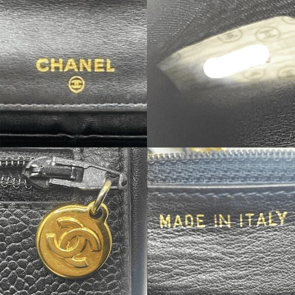 CHANEL CC Classic Timeless Caviar Leather Flap Wallet Chain Purse