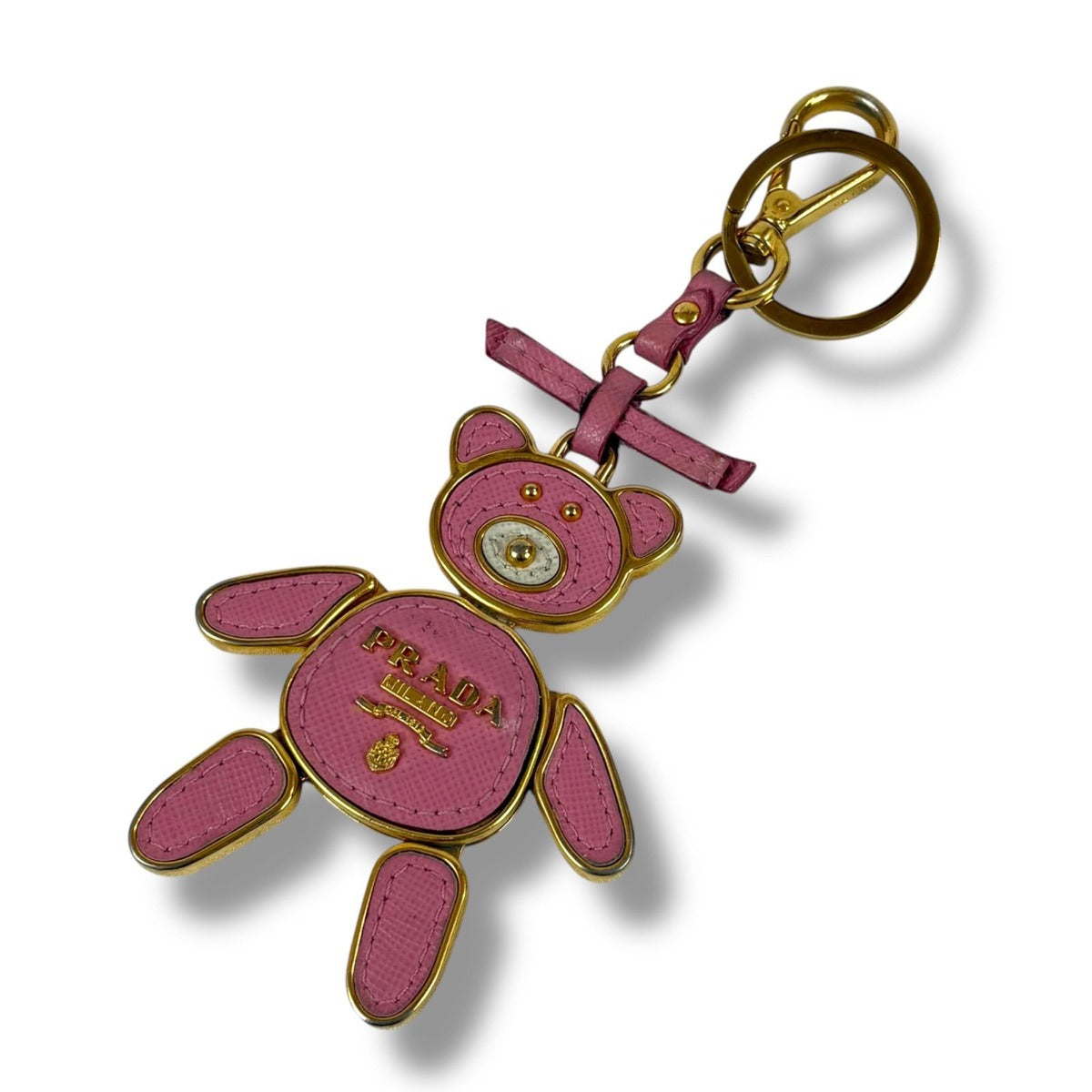 Prada Bear Motif Key Sling Bag Charm Teddy Pink Saffiano Leather — view 12