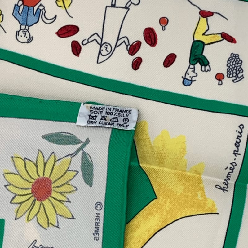 Hermes RE TOUR A LA Terre Back Home 100% Silk Scarf Green With Bag