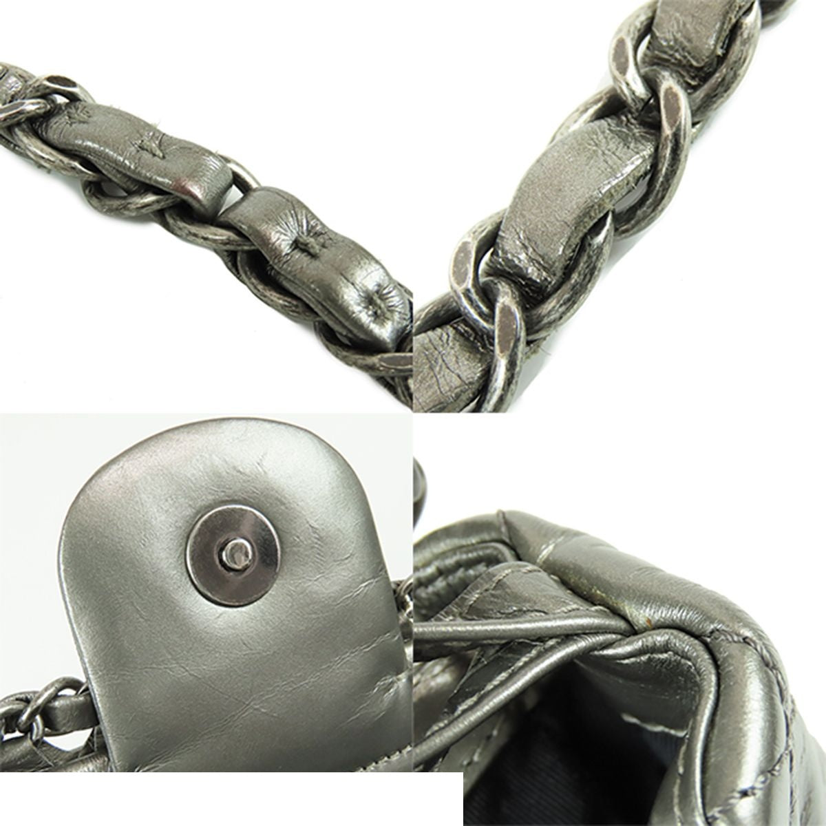 Chanel Line Chain Shoulder Bag Silver Leather — view 8