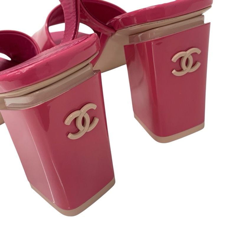 Chanel Sandals Shoes Patent Pink Unused Here Mark Strap