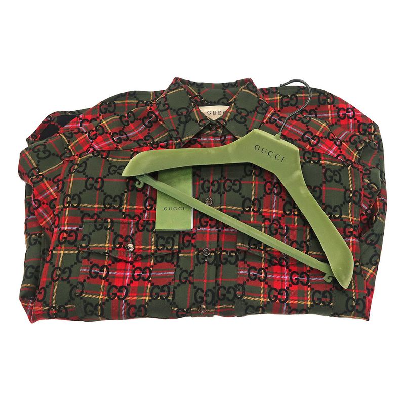 Gucci Wool Check Shirt 721464 GG Pattern 38 Green Long Sleeve Women's