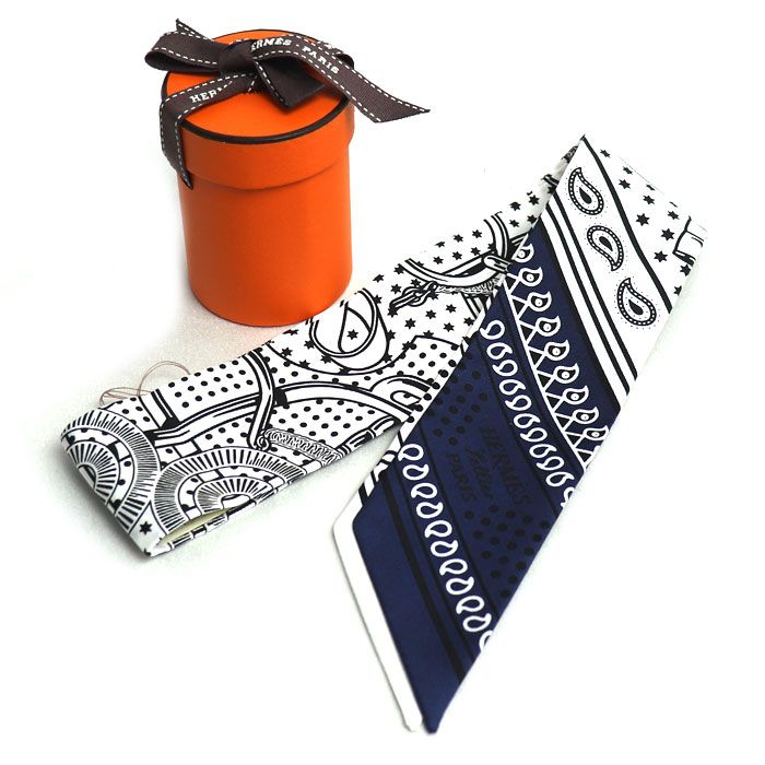 Hermes Twilly Eperon D' Or Golden Spur Scarf White/black/marine H062978s 06