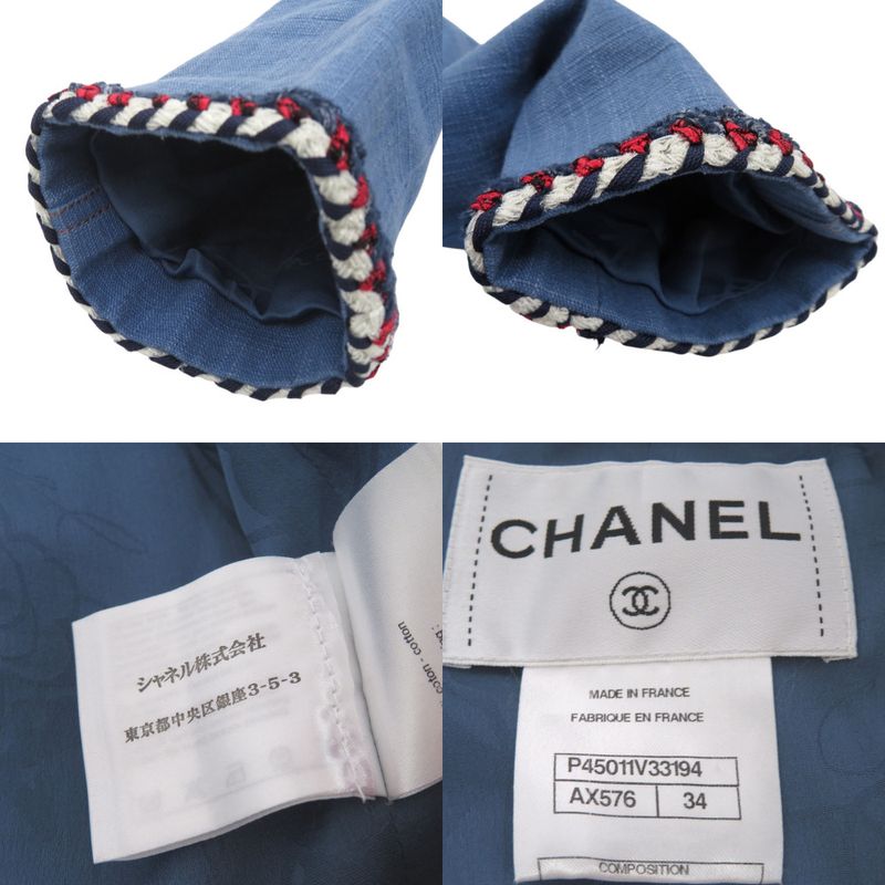 Chanel Collarless Jacket Coco Mark Denim Jacket Cotton Tricolor 1371 Chanel