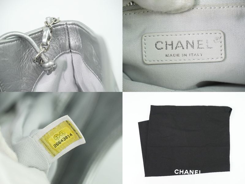 Authentic Chanel 31 Coco Mark 2WAY Chain Shoulder Bag Handbag Leather Silver