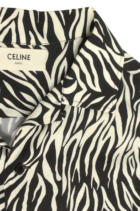 Celine 2c036843h Zebra All Over Pattern Open Collar Short Sleeve Shirt Men 38