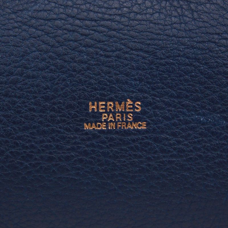 Hermes Market PM Leather And Canvas Blue Handbag Gold