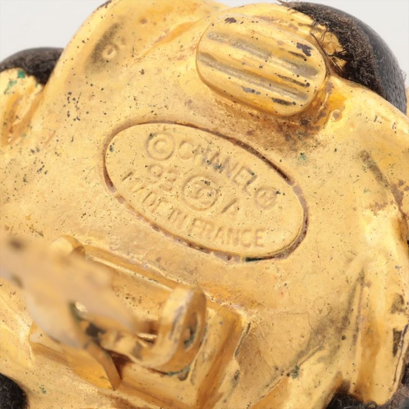 Chanel 93A Earrings (one Side Only) GP X Faux Pearl X Leather Gold Made In