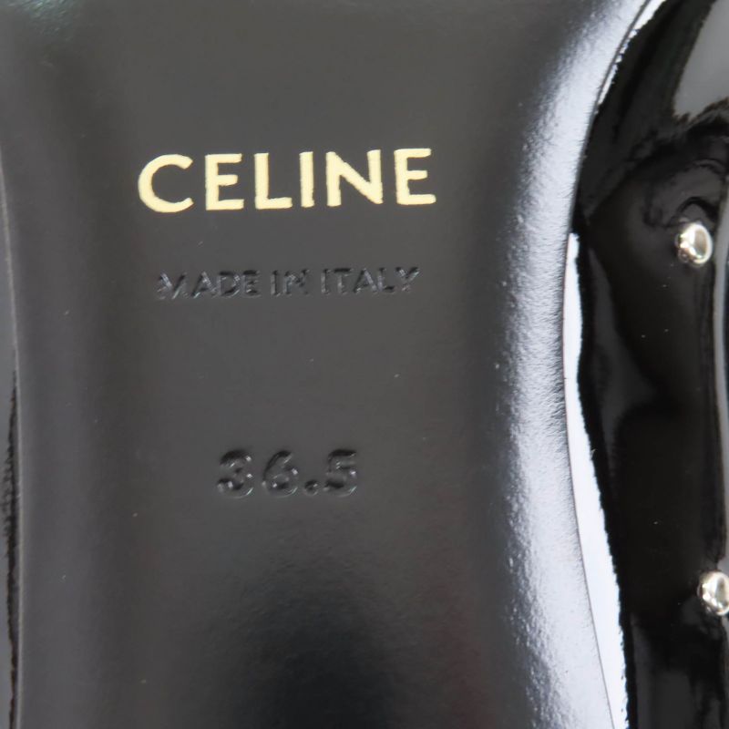 Celine Studded Pointed Toe Patent Leather Pumps Black Silver Hardware 36.5 With