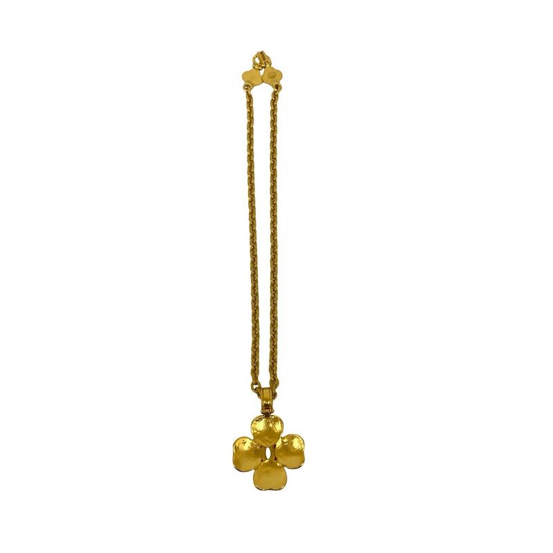 Chanel Vintage Coco Mark Clover Motif Necklace Pendant 96A