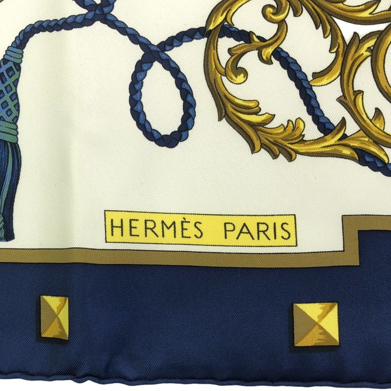 Hermes Carré 90 Les Cles Silk Scarf White Blue 90