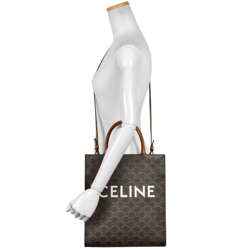 Celine Bertiocar Cabas Tote Bag 2WAY PVC Coated Canvas Leather Shoulder Logo