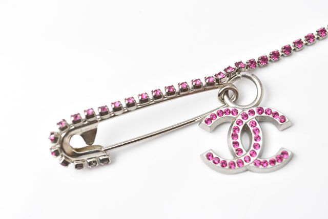 Chanel Brooch Pin Brooch Coco Mark Rhinestone Silver Magenta 230614